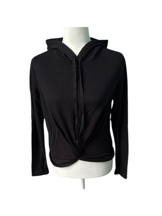 DREW Tops - Anthropologie Drew Twist Front Pullover Black Hoodie Size Small
